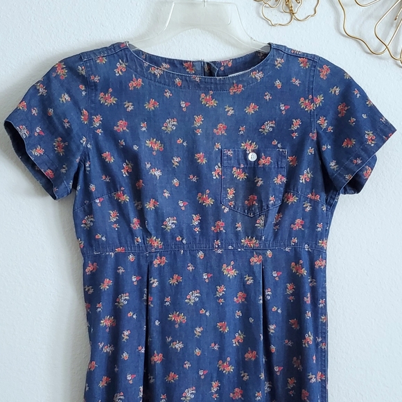 Vintage Liz Claiborne Floral Demin Chambray Dress - Picture 2 of 8